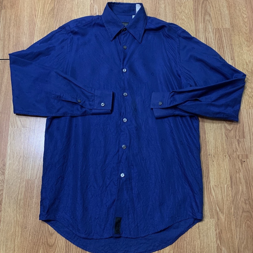 Versace Classic V2 Shirt Size 38/15 long sleeve button up blue stretch Italy